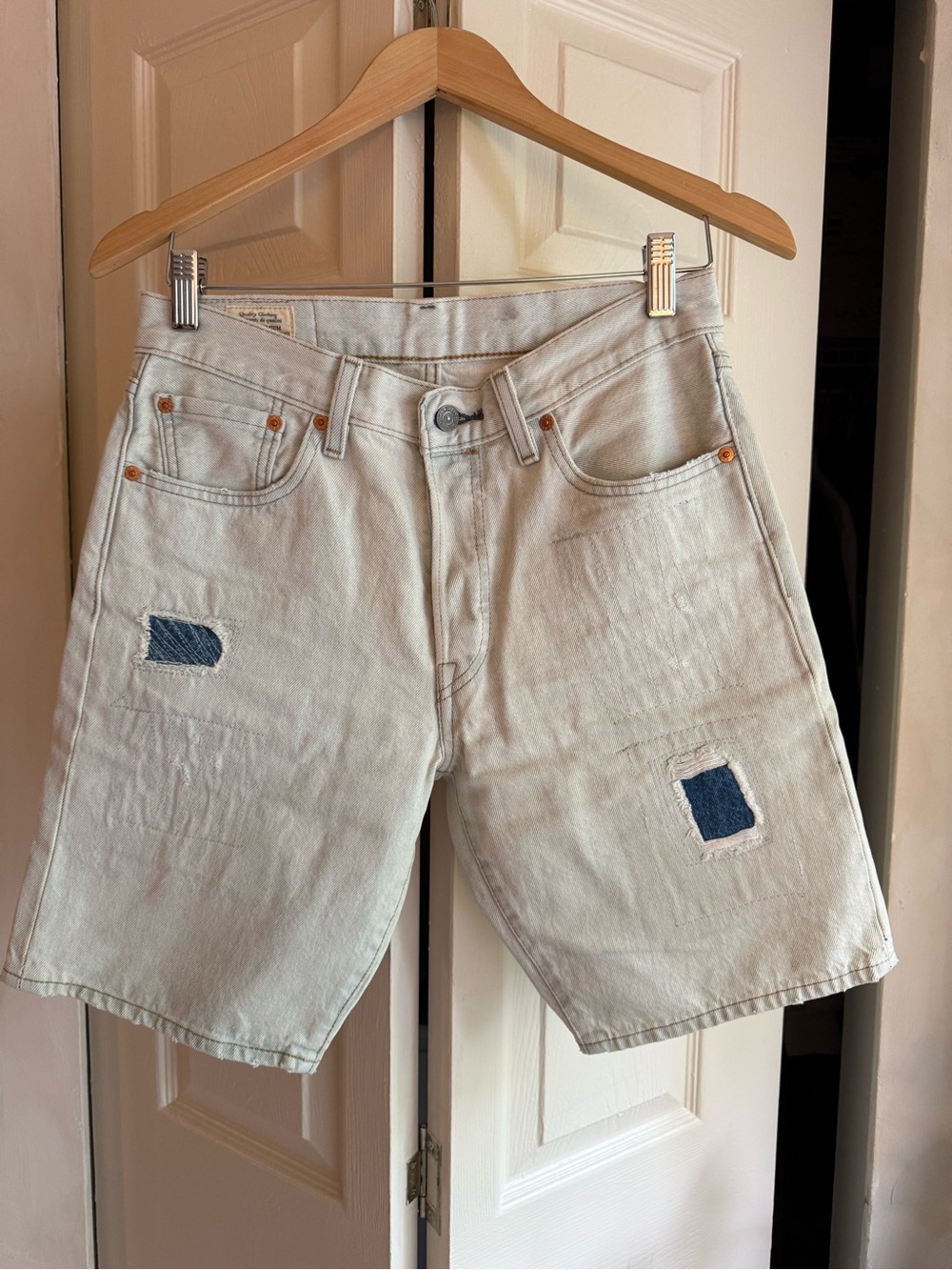 Levi's Light Wash Denim Shorts with Blue Patch Details